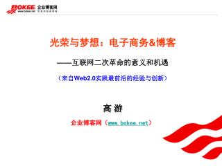 光荣与梦想：电子商务 &amp; 博客 —— 互联网二次革命的意义和机遇 （来自 Web2.0 实践最前沿的经验与创新） 高 游 企业博客网（ bokee ）