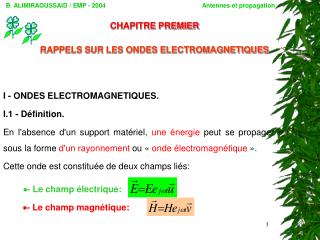 CHAPITRE PREMIER RAPPELS SUR LES ONDES ELECTROMAGNETIQUES