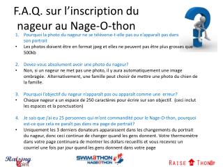 F.A.Q. sur l’inscription du nageur au Nage -O-thon