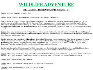WILDLIFE ADVENTURE SHIMLA (CHAIL) TREKKING CAMP PROGRAME – 2014