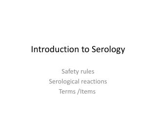 Introduction to Serology