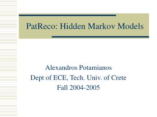 PatReco: Hidden Markov Models