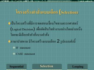 โครงสร้างคำสั่งแบบเลือก ( Selection)