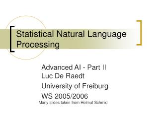 Statistical Natural Language Processing