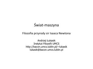 Świat-maszyna Filozofia przyrody sir Isaaca Newtona