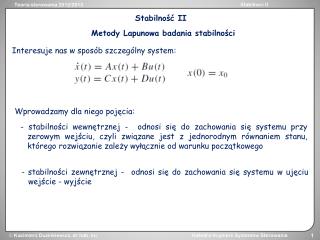 Stabilność II