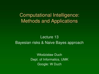 Computational Intelligence: Methods and Applications