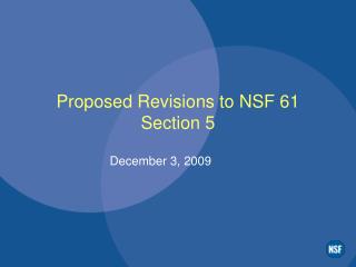 Proposed Revisions to NSF 61 Section 5