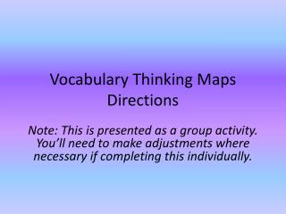 Vocabulary Thinking Maps Directions