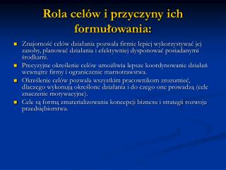 Rola celów i przyczyny ich formułowania:
