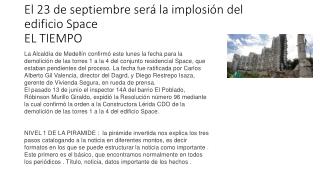 El 23 de septiembre será la implosión del edificio Space EL TIEMPO