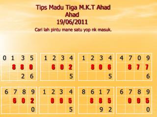 Tips Madu Tiga M.K.T Ahad Ahad 19/06/2011