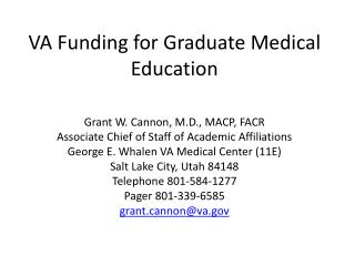 VA Funding for Graduate Medical Education