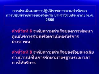 การประเมินผลการปฏิบัติราชการตามคำรับรอง การปฏิบัติราชการของจังหวัด ประจำปีงบประมาณ พ.ศ. 2555