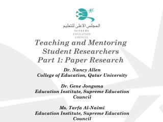 Teaching and Mentoring Student Researchers Part 1: Paper Research