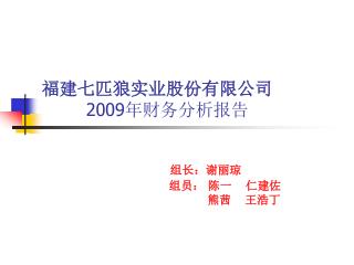 福建七匹狼实业股份有限公司 2009 年财务分析报告