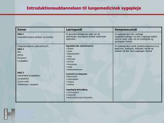 Introduktionsuddannelsen til lungemedicinsk sygepleje