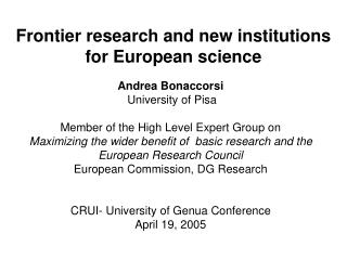 Frontier research and new institutions for European science
