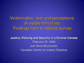 Victimization, fear and perceptions of visible minorities: Findings from a national survey