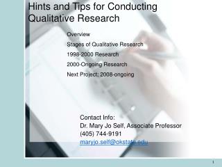 Hints and Tips for Conducting Qualitative Research