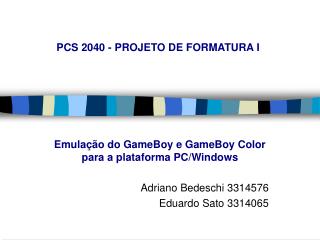 PCS 2040 - PROJETO DE FORMATURA I