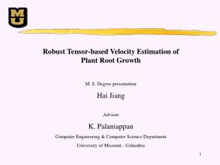 Robust Tensor-based Velocity Estimation of Plant Root Growth M. S. Degree presentation Hai Jiang