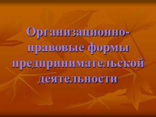 Организационно-правовые формы предпринимательской деятельности