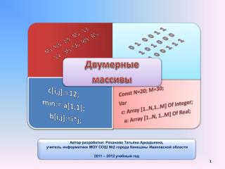 Const N=20; M=30; Var c : Array [1.. N,1..M] Of Integer; a: Array [1..N, 1..M] Of Real;