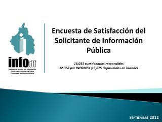 Encuesta de Satisfacción del Solicitante de Información Pública 16,033 cuestionarios respondidos