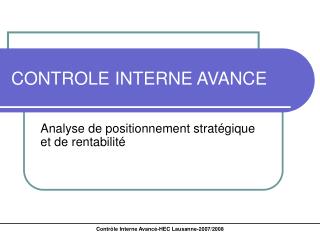 CONTROLE INTERNE AVANCE