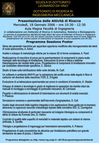 SCUOLA DI DOTTORATO LEONARDO DA VINCI DOTTORATO DI RICERCA IN INGEGNERIA MECCANICA