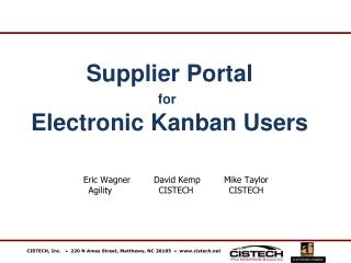 Supplier Portal for Electronic Kanban Users