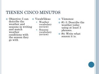 TIENEN CINCO MINUTOS