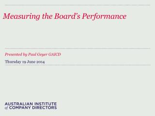 Measuring the Board’s Performance