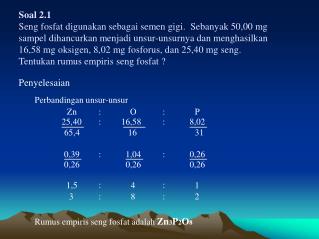 Soal 2.1 Seng fosfat digunakan sebagai semen gigi. Sebanyak 50,00 mg