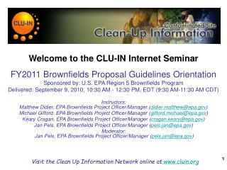 Welcome to the CLU-IN Internet Seminar