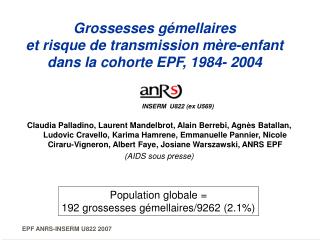 Grossesses gémellaires et risque de transmission mère-enfant dans la cohorte EPF, 1984- 2004