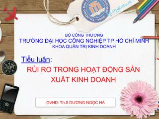 BỘ CÔNG THƯƠNG TRƯỜNG ĐẠI HỌC CÔNG NGHIỆP TP HỒ CHÍ MINH KHOA QUẢN TRỊ KINH DOANH