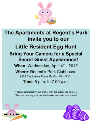 The Apartments at Regent’s Park invite you to our Little Resident Egg Hunt