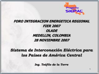 FORO INTEGRACION ENERGETICA REGIONAL FIER 2007 OLADE MEDELLIN, COLOMBIA 28 NOVIEMBRE 2007