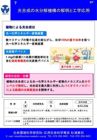 光合成の水分解機構の解明と工学応用