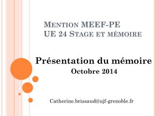 Mention MEEF -PE UE 24 Stage et mémoire