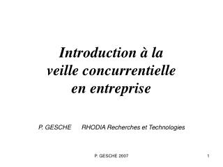 Introduction à la veille concurrentielle en entreprise