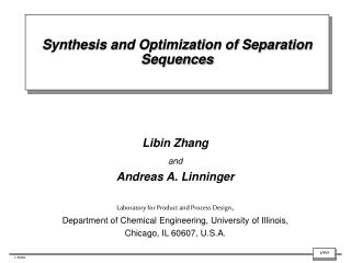 Synthesis and Optimization of Separation Sequences