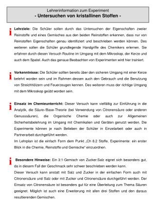 Lehrerinformation zum Experiment - Untersuchen von kristallinen Stoffen -