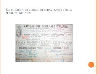 Un biglietto di viaggio di terza classe per la &quot;Duilio&quot;, del 1924