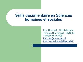 Veille documentaire en Sciences humaines et sociales