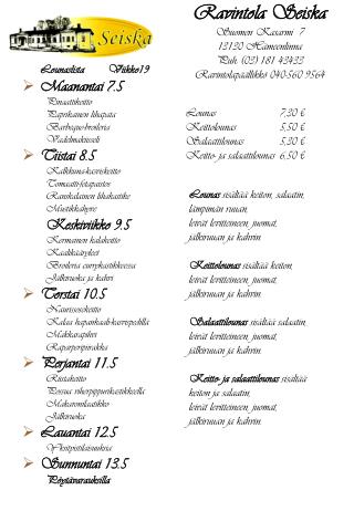 Lounaslista Viikko19 Maanantai 7.5 Pinaattikeitto Paprikainen lihapata Barbeque-broileria