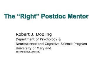 The “Right” Postdoc Mentor