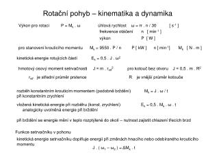 Rotační pohyb – kinematika a dynamika